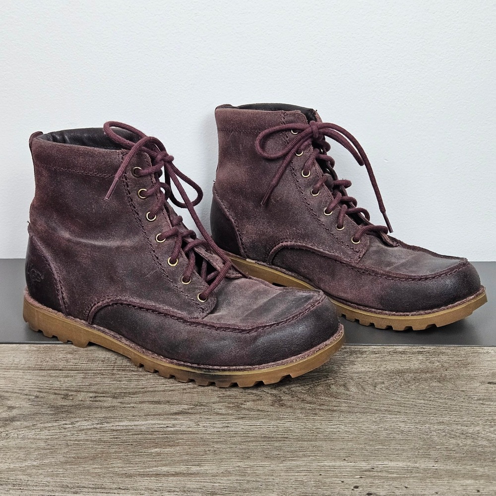 UGG Mens Boots Size 9 Leather Lace Up Hiking Work Cordova Burgundy 1004818